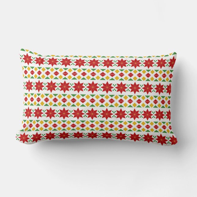 Retro Poinsettia Christmas | Holiday Lumbar Cushion (Front)