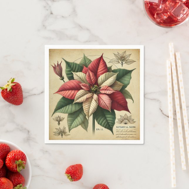Retro Poinsettia Festive Botanical Decoupage Napkin (Insitu)