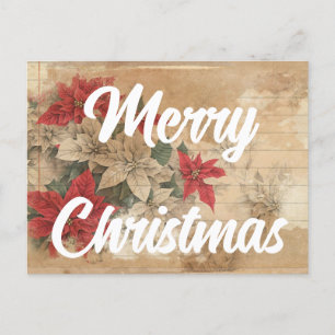 Retro Poinsettia Flowers Grunge Merry Christmas Postcard
