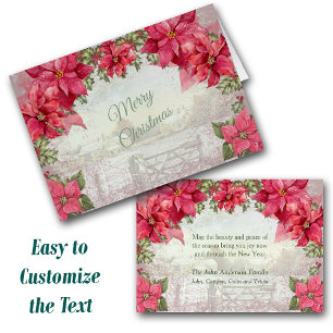 Retro Poinsettia Frame Farmhouse Scenic Christmas