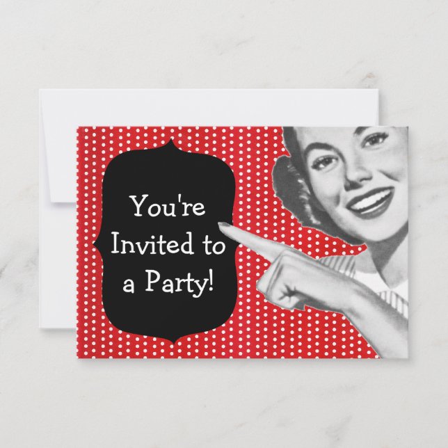 Retro Pointing Woman Birthday Invitation (Front)
