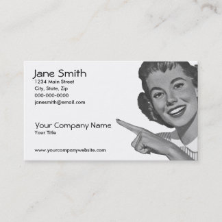 Retro Pointing Woman Business Card