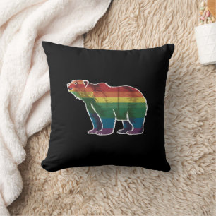 Retro Polar Bear Rainbow Lesbian LGBT Gay Pride Cushion