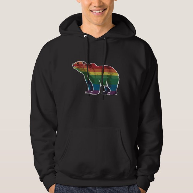 Retro Polar Bear Rainbow Lesbian LGBT Gay Pride Hoodie (Front)