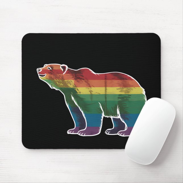 Retro Polar Bear Rainbow Lesbian LGBT Gay Pride Mouse Mat (With Mouse)