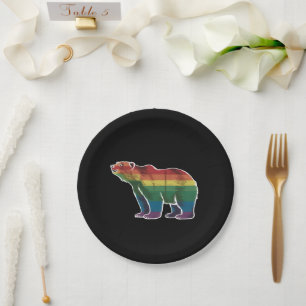 Retro Polar Bear Rainbow Lesbian LGBT Gay Pride Paper Plate