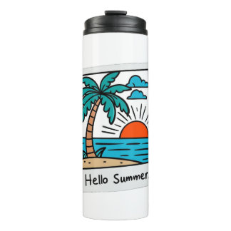 Retro Polaroid Hello Summer Tropical Beach Sunset  Thermal Tumbler