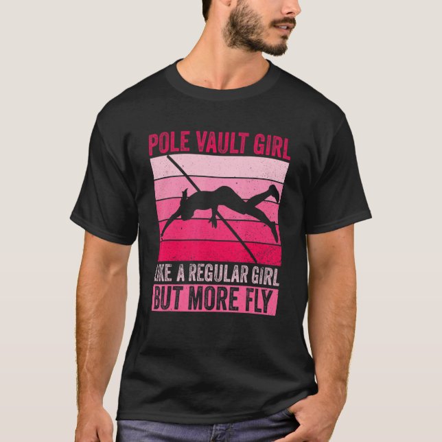 Retro Pole Jumper Girl And Pole Vault Jump Athlete T-Shirt (Front)