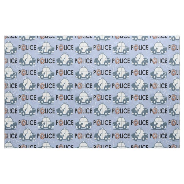 Retro Police Car Doughnuts Blue Fabric (Fat Quarter)