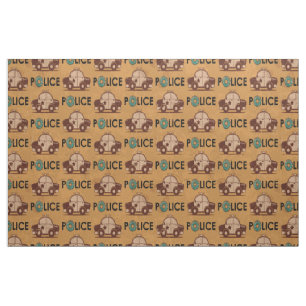 Retro Police Car Doughnuts Brown Fabric