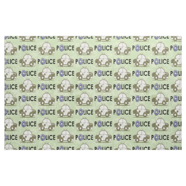 Retro Police Car Doughnuts Green Fabric (Fat Quarter)