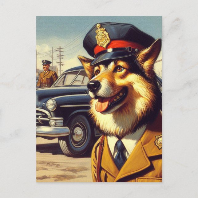 Retro Police Dog Painting Postcard (Front)