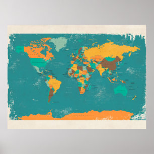Retro Political Map of the World Poster