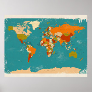 Retro Political Map of the World Poster