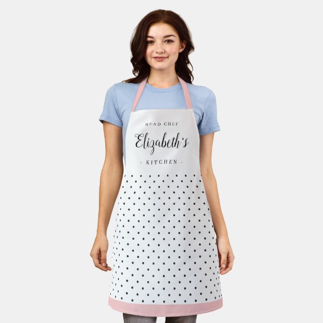 Retro polka dot adult personalised cooking apron (Worn)