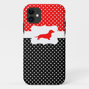 Retro Polka dot case w/Dachshund
