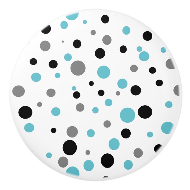 Retro Polka-dot teal black grey ceramic knob (Front)