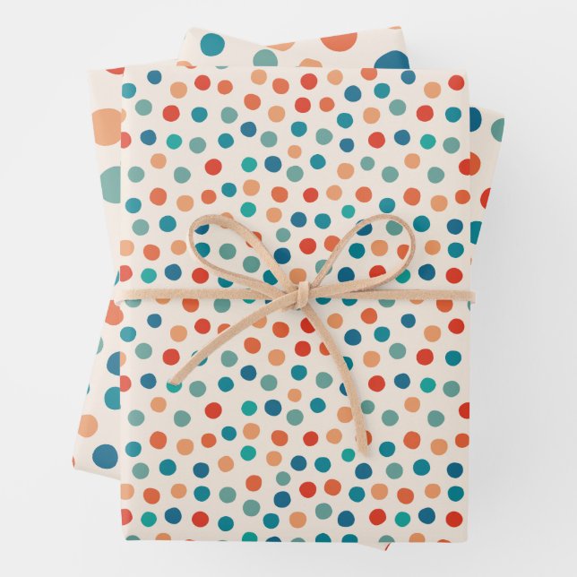 Retro polka dots Birthday Wrapping Paper Sheet (In situ)