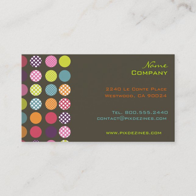 Retro polka dots/diy background colour business card (Front)