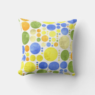 Retro Polka Dots   Green Yellow Blue Vintage Cushion