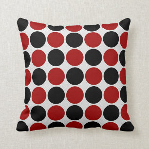 Retro Polka Dots in Red & Black Cushion