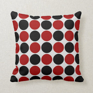 Retro Polka Dots in Red & Black Cushion