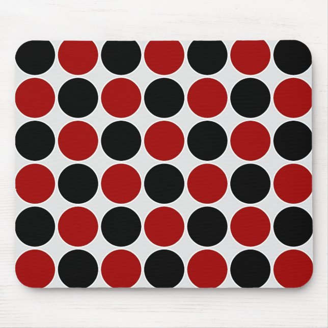 Retro Polka Dots in Red & Black Mouse Mat (Front)