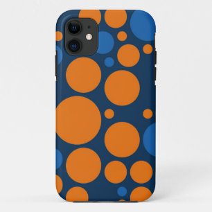 Retro Polka Dots   Orange Dark Blue iPhone 11 Case