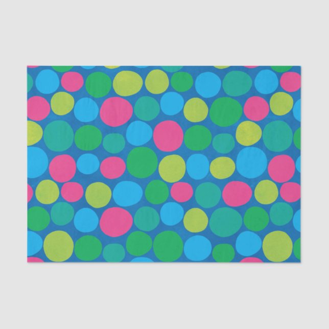 Retro Polka Dots Pink Green Blue Pattern Tissue Paper (Front)