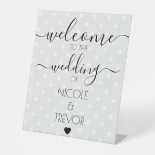 Retro Polkadots Calligraphy Custom Wedding Welcome Pedestal Sign