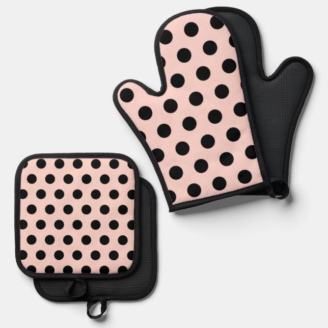 Retro Polkadots Pattern Oven Mitt & Pot Holder Set (Front/Back)