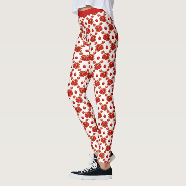 Retro Pomegranate Red Fruit Orchard Pattern Leggings (Left)