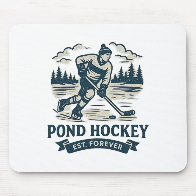 Retro Pond Hockey Player Frozen Lake Winter  Mouse Mat (Front)