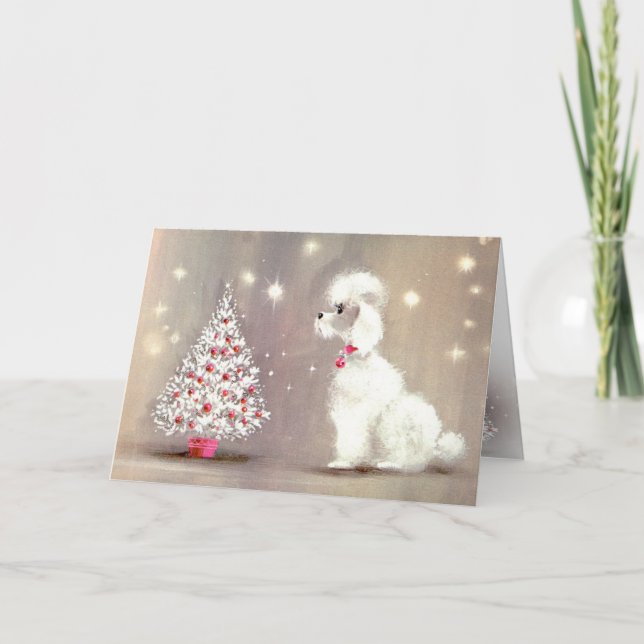 Retro Poodle and Christmas Tree Card (Front)