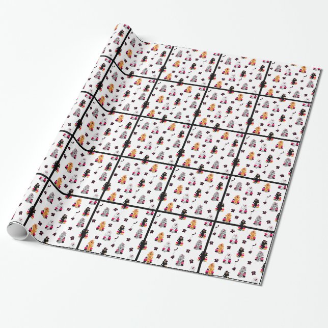 Retro Poodles on Phone Wrapping Paper (Unrolled)