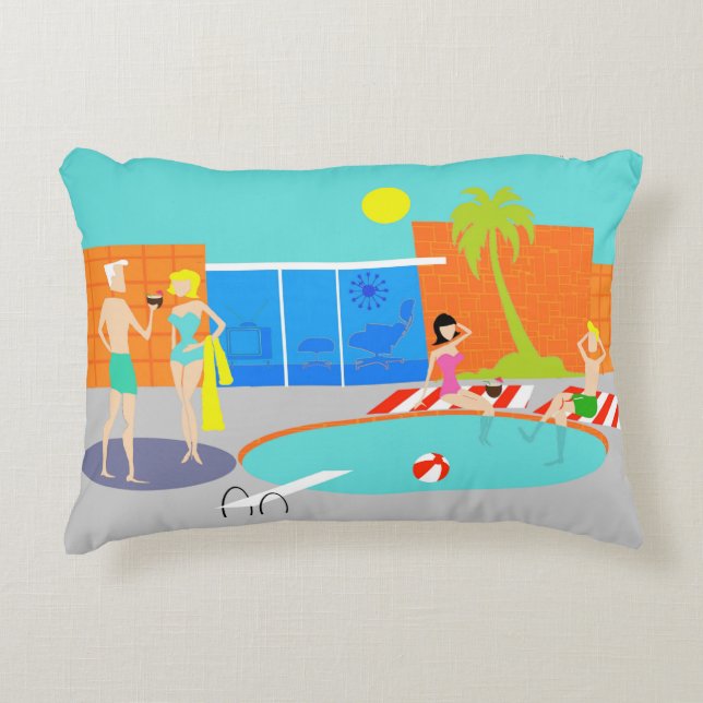Retro Pool Party Accent Pillow (Front)