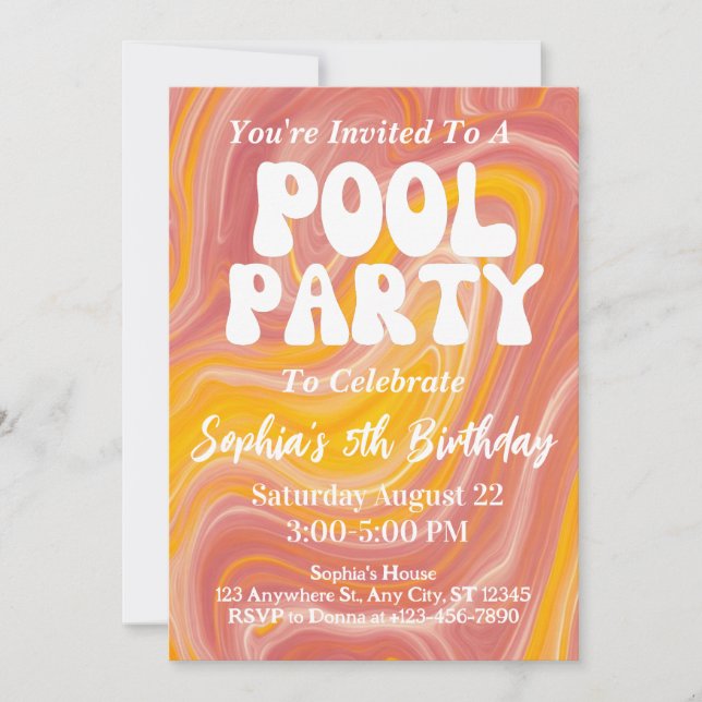 Retro Pool Party Groovy 70s Hippie 5th Birthday  Invitation (Front)