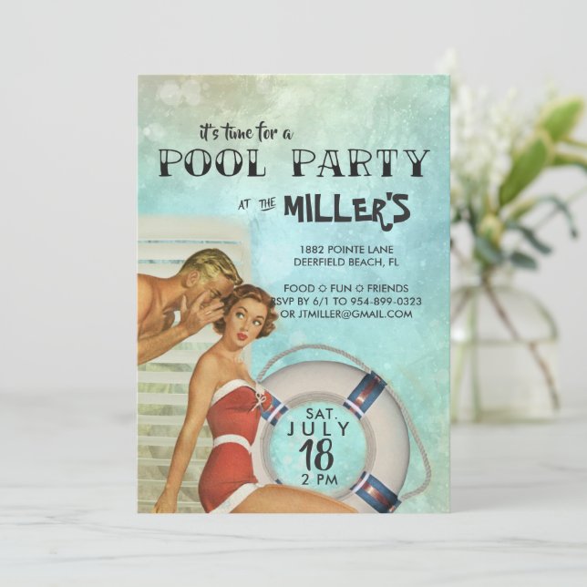 Retro Pool Party Invitation (Standing Front)