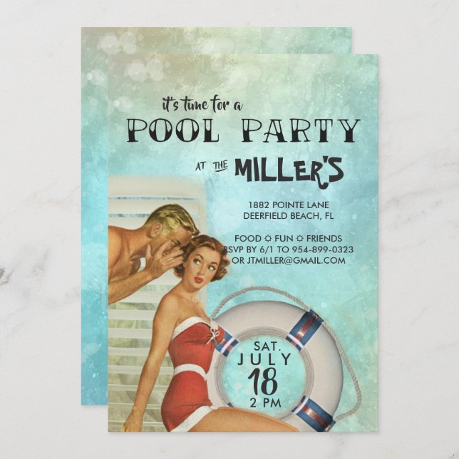 Retro Pool Party Invitation (Front/Back)