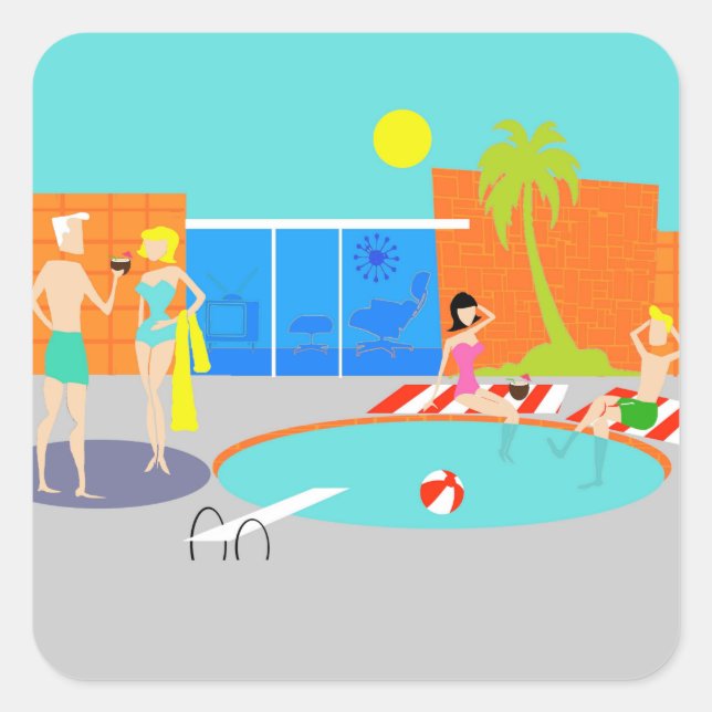 Retro Pool Party Stickers (Front)