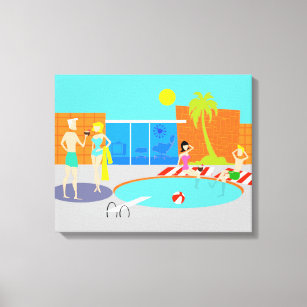 Retro Pool Party Stretched Canvas Print