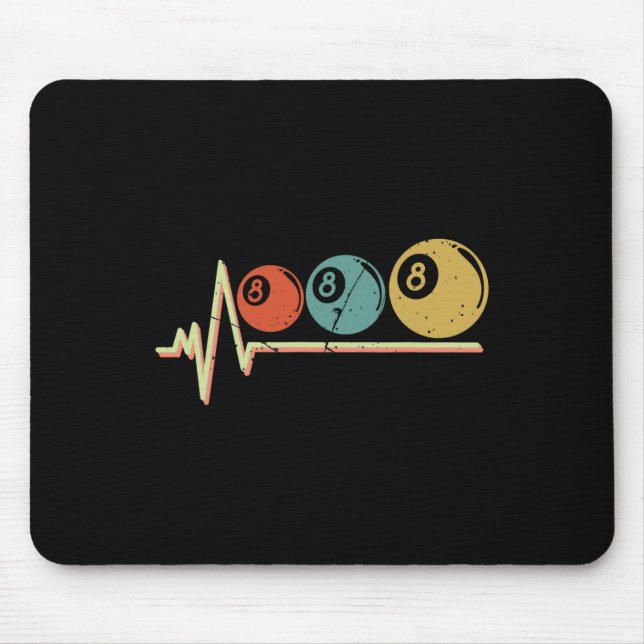 Retro Pool Player Gift Billiard Ll Heartbeat  Mouse Mat (Front)