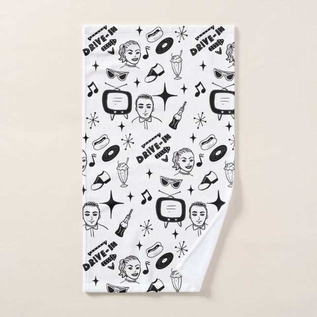 Retro Pop 1950's Style Nostalgic Graphics  Hand Towel (Hand Towel)