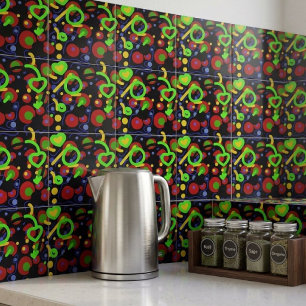 Retro Pop Abstract Doodle Pattern In Vibrant Colou Tile