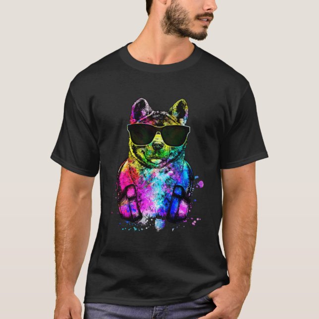 Retro Pop Akita Inu Dog Portrait with Headphones T-Shirt (Front)