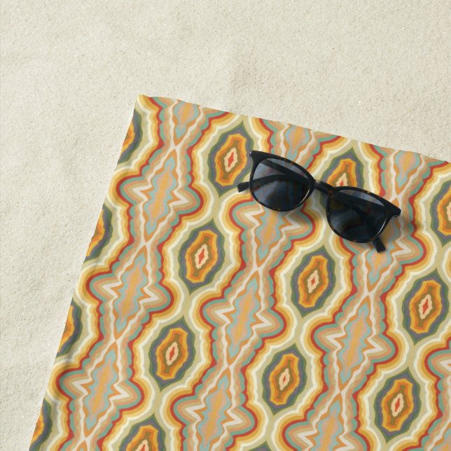 Retro Pop Art Abstract Geometric Wavy Pattern Beach Towel (In Situ)