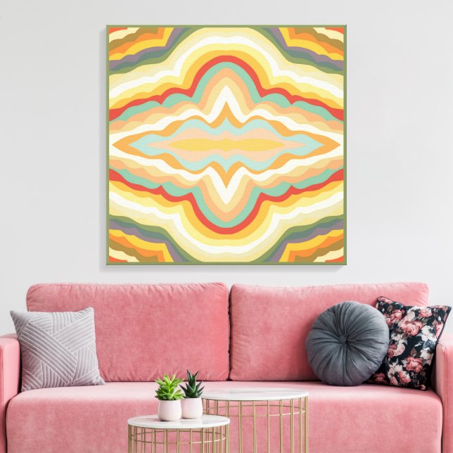 Retro Pop Art Abstract Geometric Wavy Pattern Canvas Print (Insitu(LivingRoom))