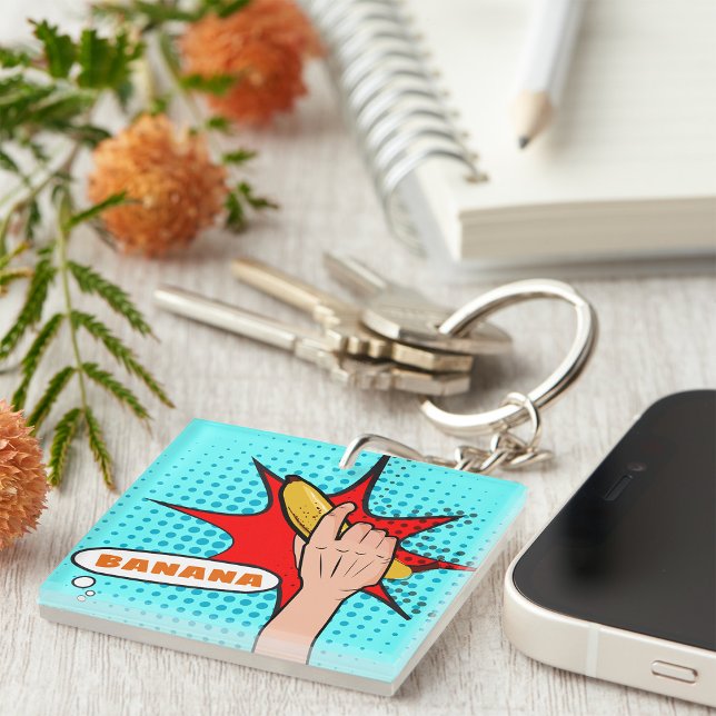 Retro Pop Art Banana Comic Book Style Key Ring (Creator Uploaded)
