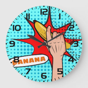 Retro Pop Art Banana Comic Book Style Large Clock