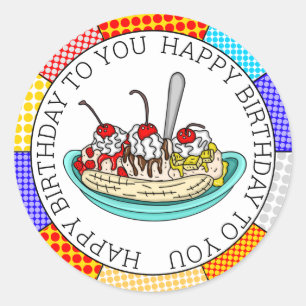 Retro Pop Art Banana Split Classic Round Sticker